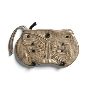 Gap 1969 Vintage Y2K Gold Metallic Leather Butterfly Applique Wristlet Purse